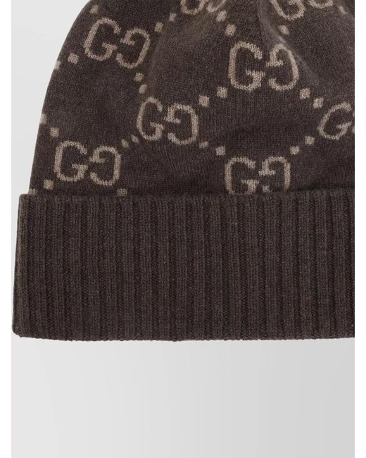 Gucci Brown Cashmere Ribbed Beanie for men