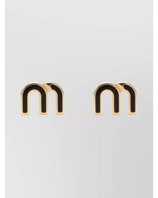 Miu Miu Black Metallic Stud Earrings Detailing