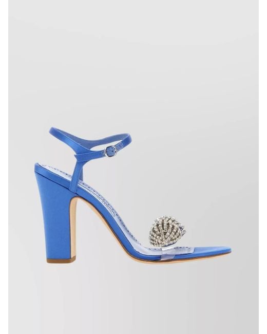Manolo Blahnik Blue Satin Jewel-Embellished Sandals