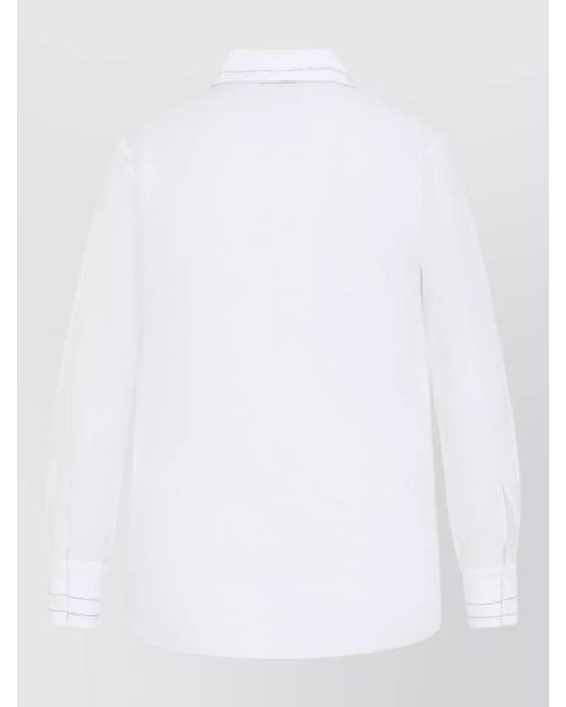Peserico White Organza Shirt Collared Neck Long Sleeves Sheer