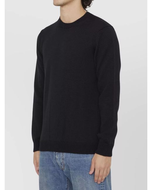Roberto Collina Black Merino Wool Ribbed Regular-Fit Jumper for men