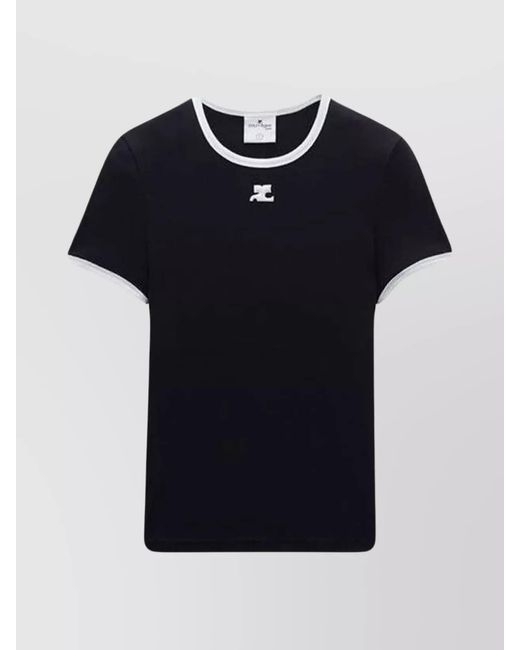 Courreges Black Bumpy Sleek Round Neck Sleeved Top