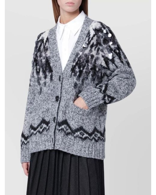 Roberto Collina Gray Wool Blend Sequin Cardigan