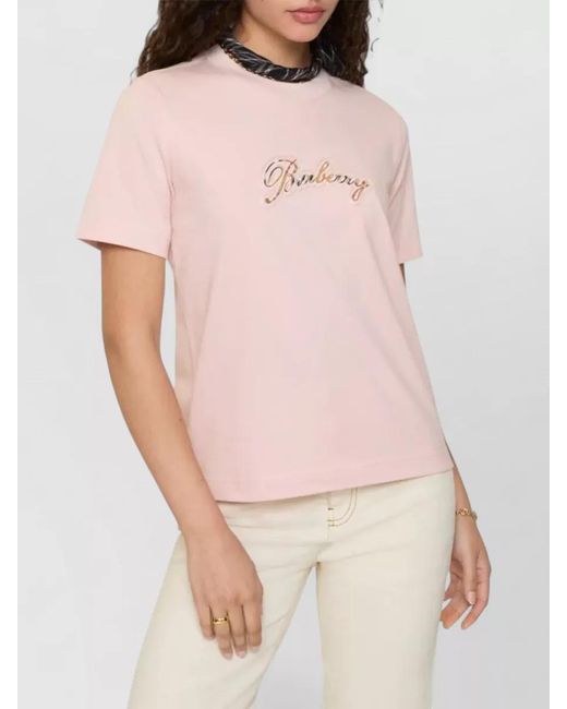 Burberry Pink Cotton Logo-Embroidered T-Shirt