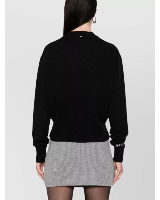 Sportmax Black Wool Cashmere Intarsia Knit Logo Long Sleeve Crew Neck Jumper