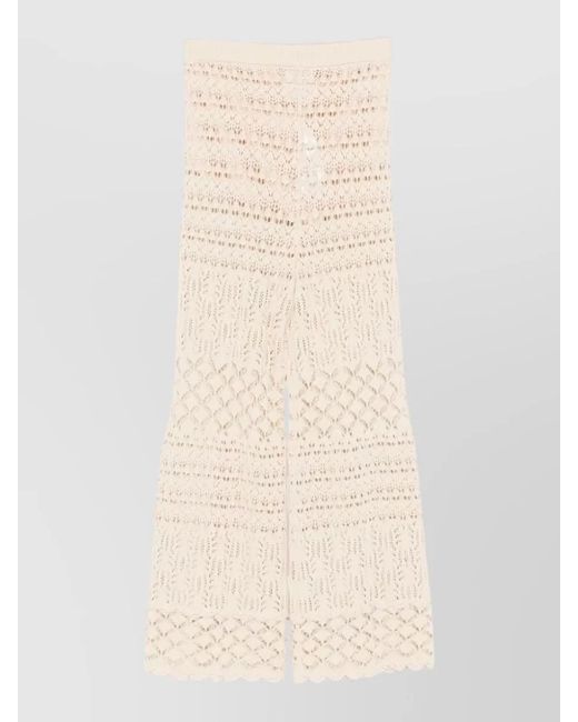 Semicouture Natural Amalia Crochet Knit Wide Leg Trousers