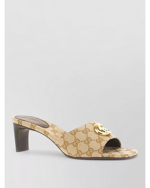 Gucci Natural Gg Canvas Mid Heel Mules