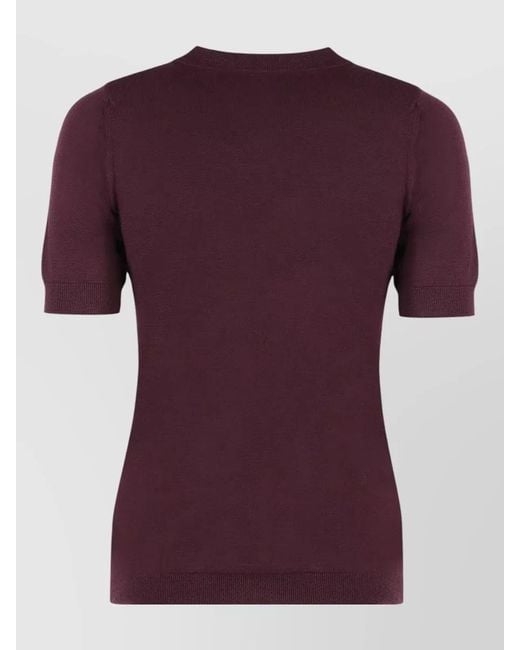 Etro Purple Crew Neck Floral Wool Blend Knit Top
