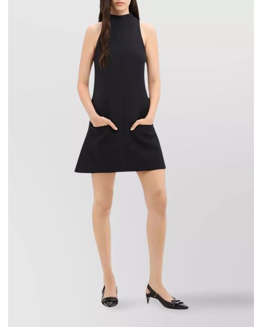 Courreges Black Twill Sleeveless Mock Neck Mini Dress