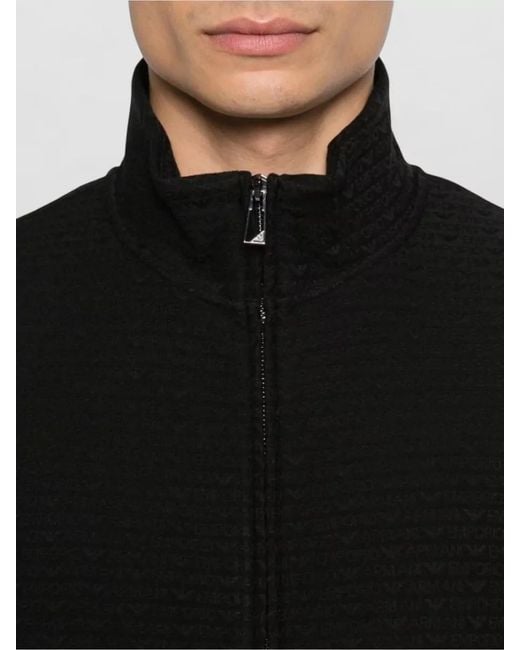 Emporio Armani Black Textured Zip-Up Sweatshirt for men