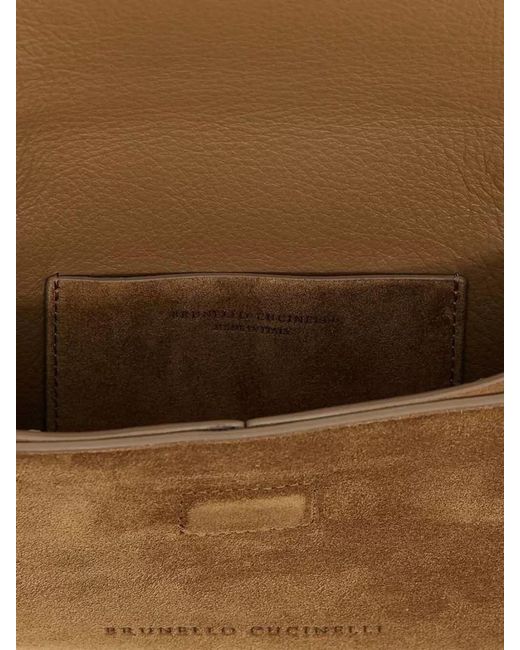 Brunello Cucinelli Brown Suede Clutch Bag Jewel Detail Chain