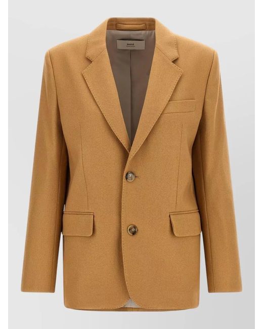 AMI Natural Single-Breasted Wool Blazer