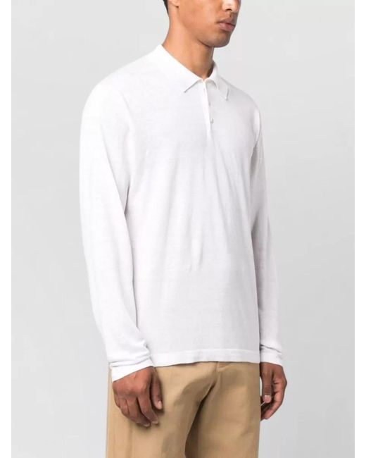 Paltò White Long Sleeve Linen Blend Polo Shirt for men