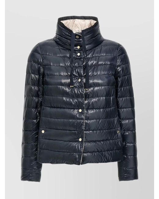 Herno Blue Reversible Jacket Quilted Drawstring Detail