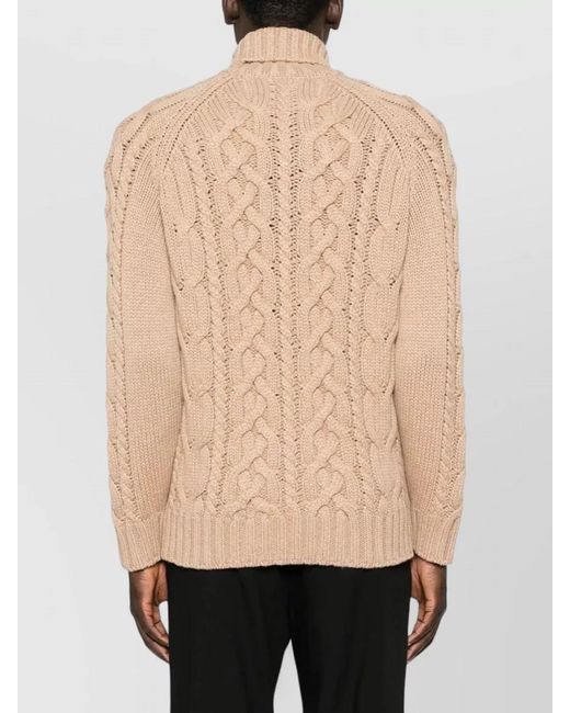Brunello Cucinelli Natural Cashmere Roll Neck Cable Knit Sweater for men