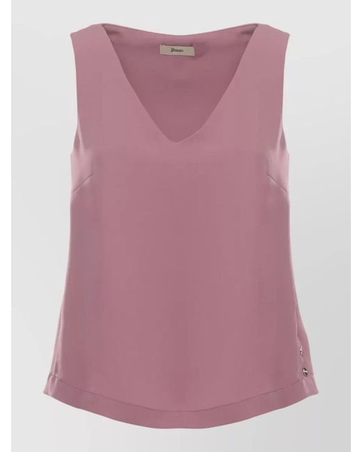 Herno Pink V Neck Sleeveless Top Side Buttons