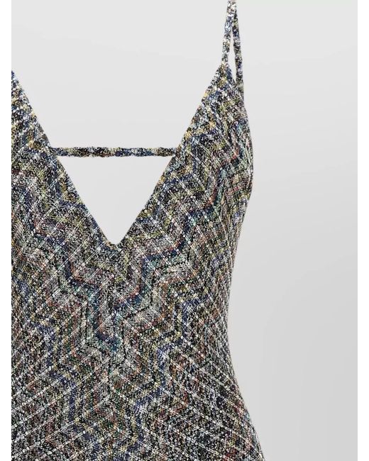 Missoni White V Neck Sequin Gown Spaghetti Straps Backless
