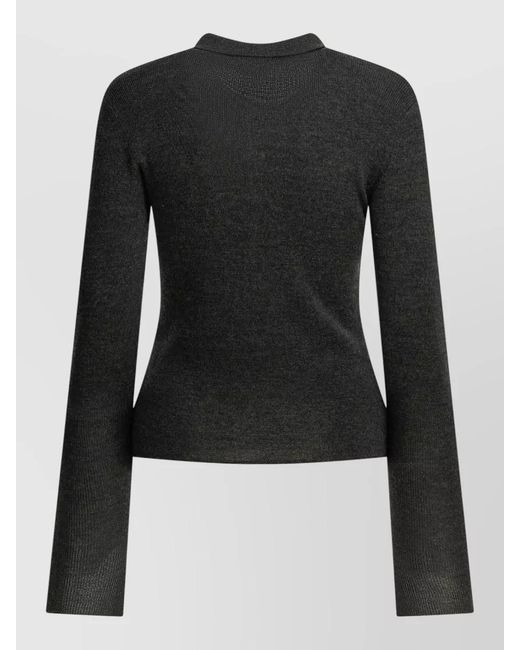 Ganni Black Logo Knit Polo Long Sleeve Sweater