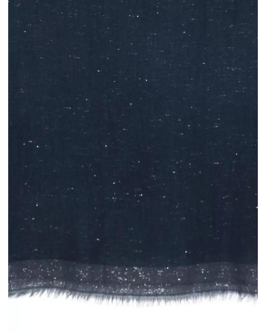 Faliero Sarti Blue Diamante Scarf Sparkling Finish Fringed Edges