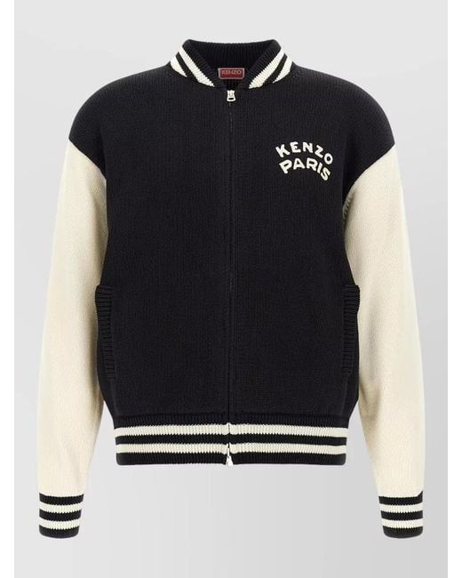 KENZO Black Ribbed Varsity Bomber Jacket for men