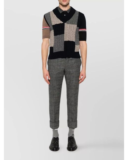 Thom Browne Black Cable-Knit V-Neck Sleeveless Jumper for men