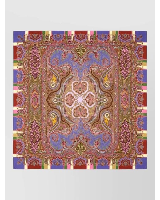 Etro Multicolor Square Scarf Patterned Border Wool Silk