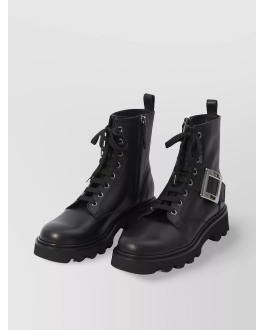Roger Vivier Black Leather Combat Boots