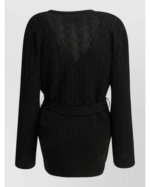 Valentino Black Cashmere Cardigan Cable Knit Waist Belt