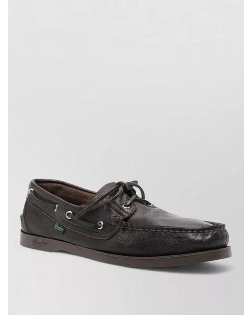 Paraboot Black Boat Shoes Lace Up Rubber Sole Design for men
