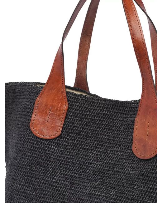 IBELIV Black Woven Tote Bag Dual Straps Open Top