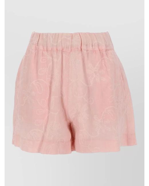 120% Lino Pink Linen Shorts Button Detail Back Pocket