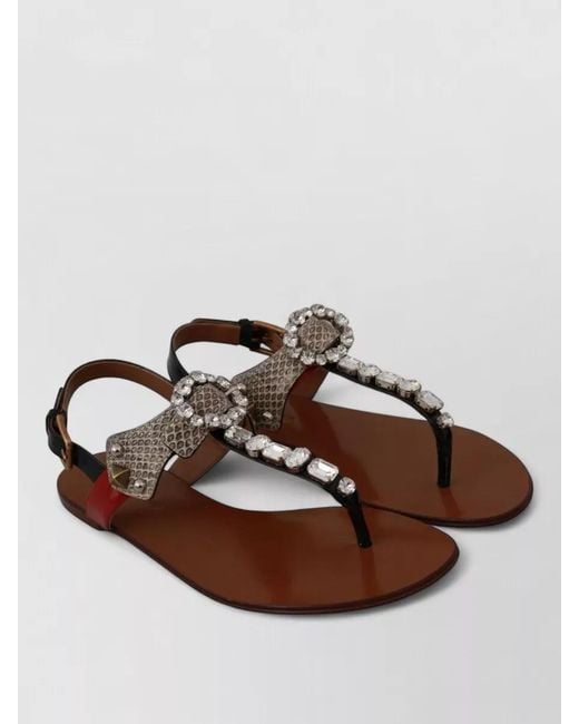 Dolce & Gabbana Brown Ayers Leather Sandals Crystal Slingback Flip Flops
