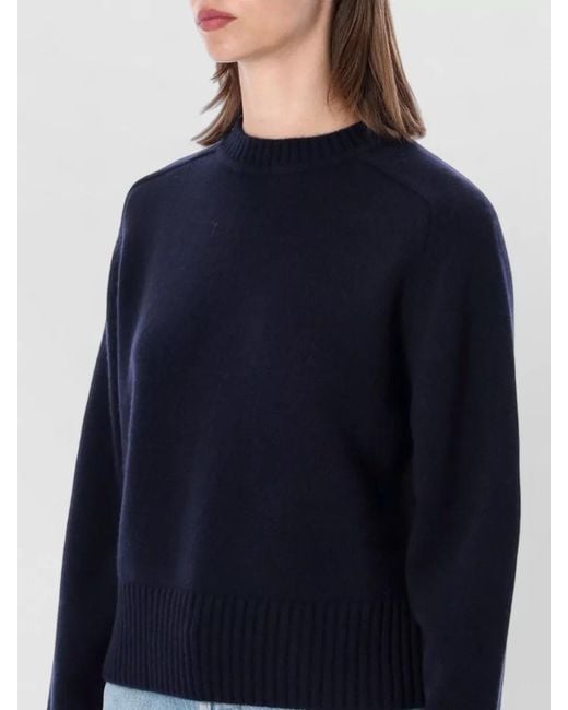 Extreme Cashmere Blue Scottish Crew Neck Cropped Heavyweight Knit Sweater