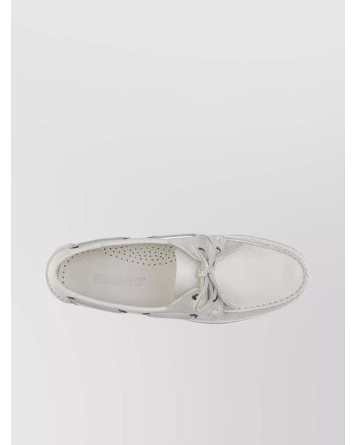 Sebago White Portland Boat Shoes Eyelet Detailing for men