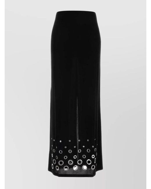 Rabanne Black High Waist Maxi Length Eyelet Skirt Slit