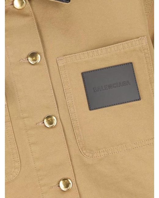Balenciaga Natural Cropped Nylon Silk Coat Contrast Collar