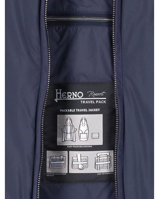 Herno Blue Casual Coat High Collar Packable Side Pockets for men