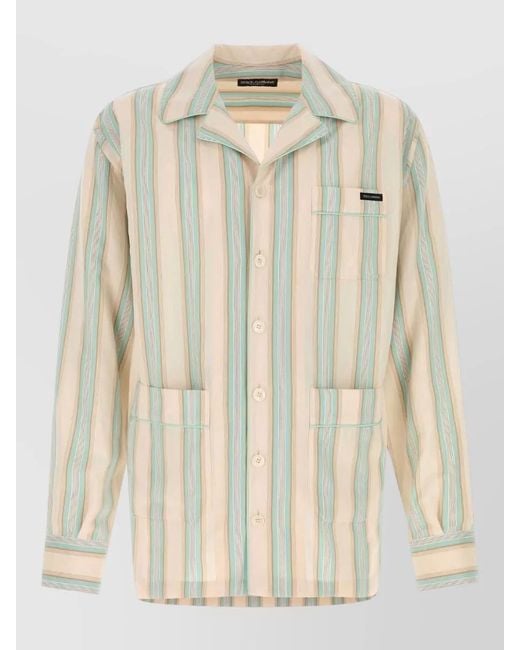 Dolce & Gabbana Natural Embroidered Jersey Shirt Striped Notched Collar for men