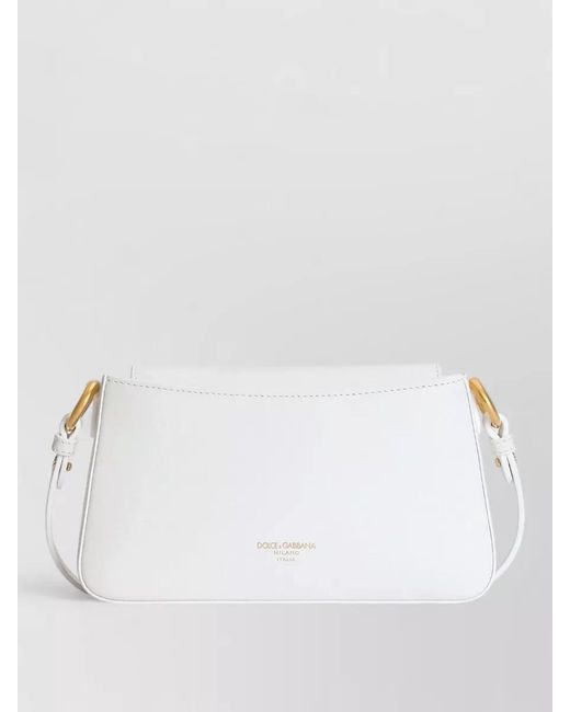 Dolce & Gabbana White Calfskin Phone Shoulder Bag Brass Detail