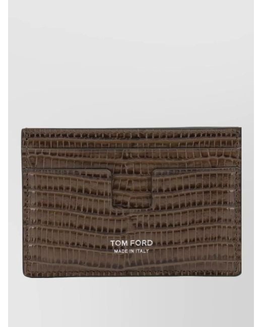 Tom Ford Brown Tejus T Line Crocodile Print Card Holder for men