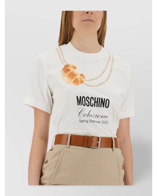 Moschino White Cotton Logo Print T-Shirt