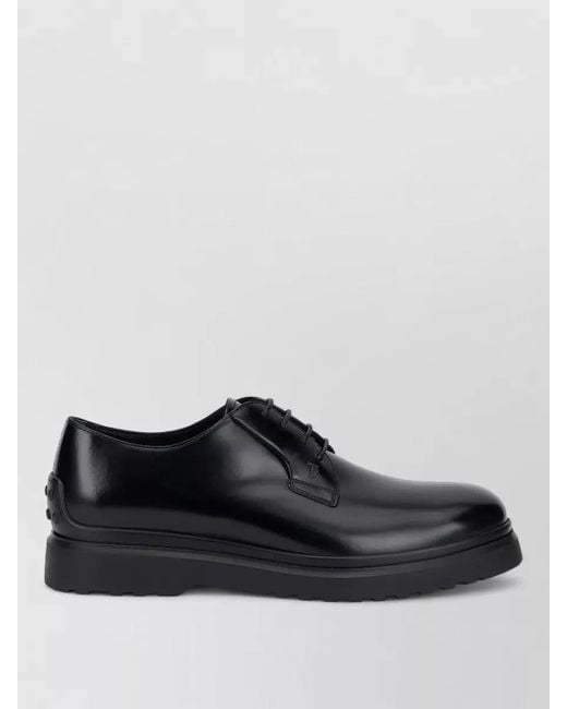 Tod's Black Lace Up Leather Derby Shoes Rubber Sole for men