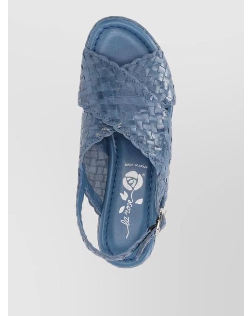 LA ROSE Blue Forli Slingback Platform Slides Woven Design