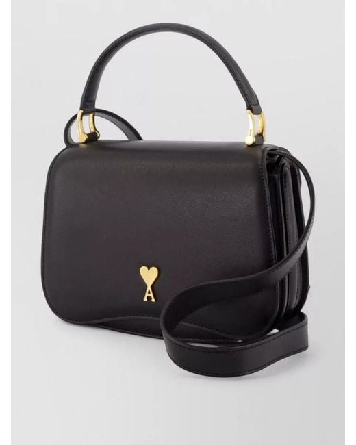 AMI Black Paris Shoulder Bag Leather Purse Hardware