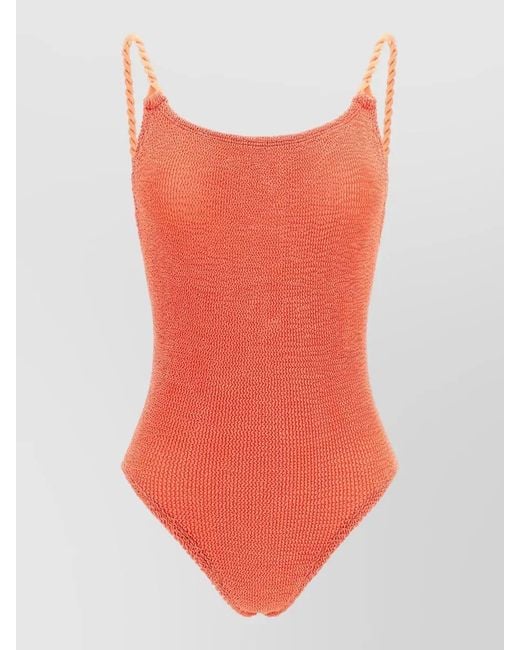 Hunza G Orange Camille Scoop Neck Textured One Piece Swimsuit