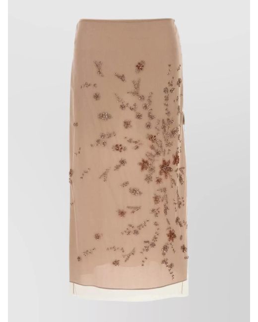 Fendi Natural Embellished Tulle Midi Skirt