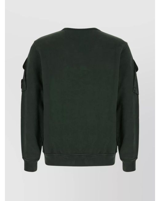 Stone Island Green Crew Neck Sweater Ribbed Cuffs for men