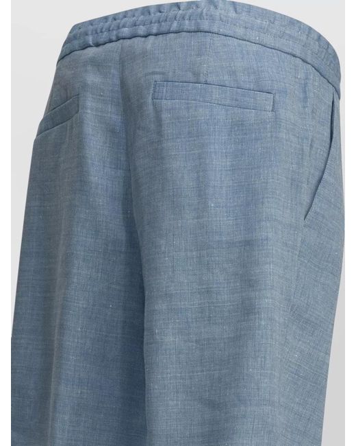 Brunello Cucinelli Blue Linen Blend Pleated Bermuda Shorts for men