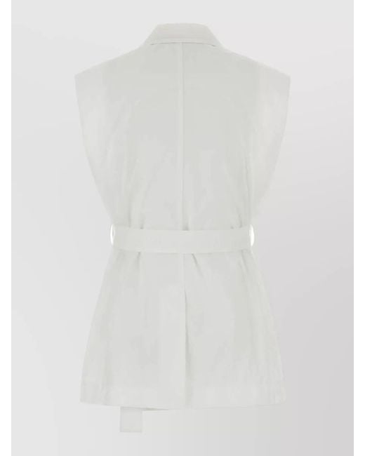 Brunello Cucinelli White Tailored Cotton Blend Vest Belted Waist