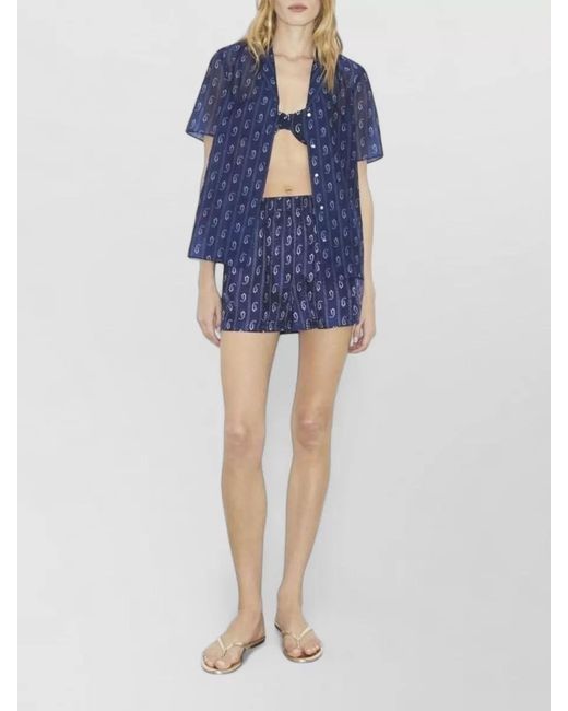 Tory Burch Blue Silk Blend Shorts Paisley Lightweight Relaxed
